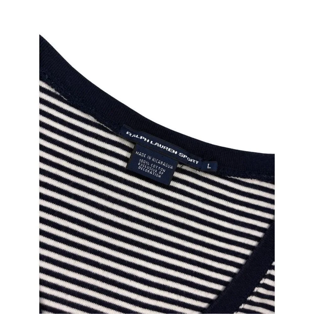 Ralph Lauren Sport navy and white striped v-neck knit top - L - Picture 3 of 7
